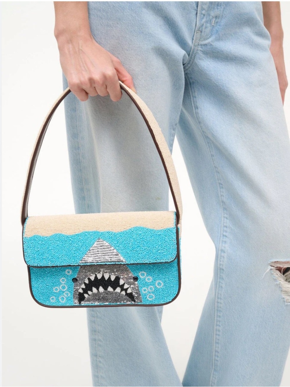 LIKE NEW STAUD Tommy Beaded Bag, Great White Shark - Picture 3 of 10